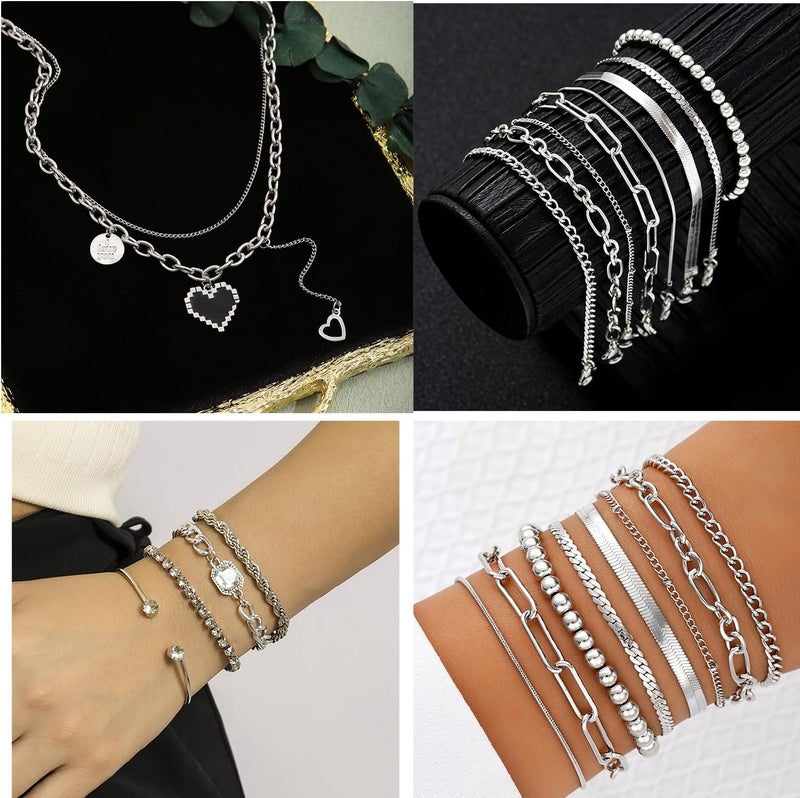 CONGYING 73 Pcs Gold Jewelry Set with 6Pcs Layered Necklace, 11 Pcs anklet and 7Pcs Earring Ear Cuff,12Hoop Earrings ,15pcs Rings,21pcs stud earrings Jewerly set for Women Pack for Friendship Party Gift - Image 4